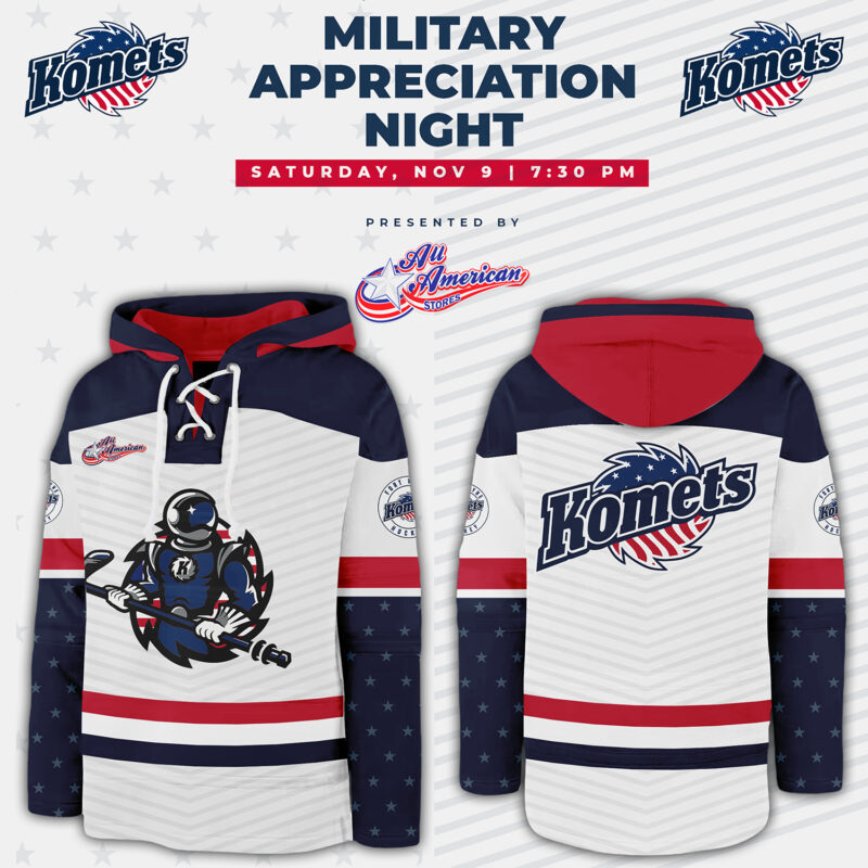 Fort Wayne Komets Military Appreciation Night Lace up Hoodie