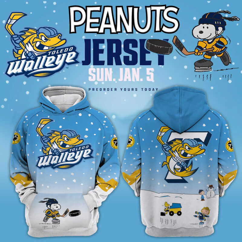 Women?s Toledo Walleye x 2024 Peanuts Night Limited Edition Pullover Hoodie