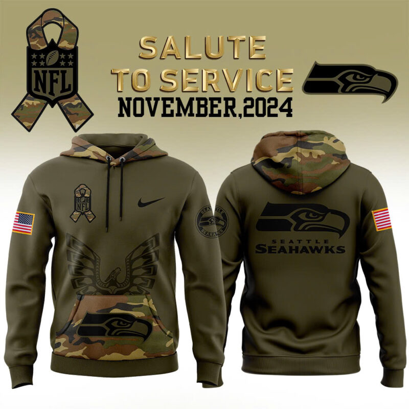 Men’s Seattle Seahawks Nike Camo 2024 Salute to Service Club Fleece Pullover Hoodie V2
