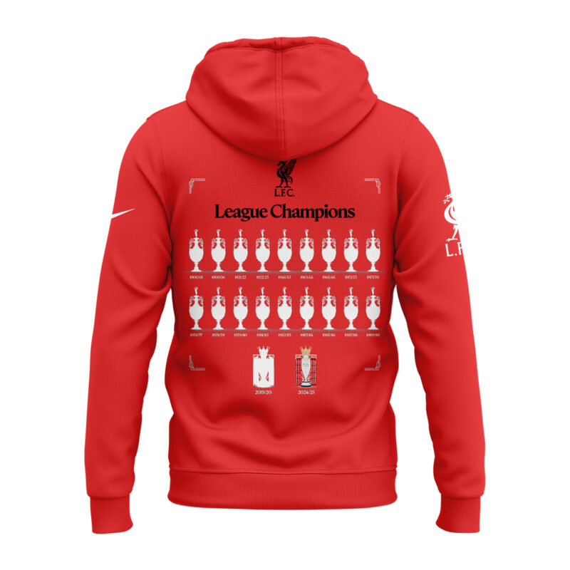 LFC EPL Champions 24/25 Adults Hoodie Red - Image 3