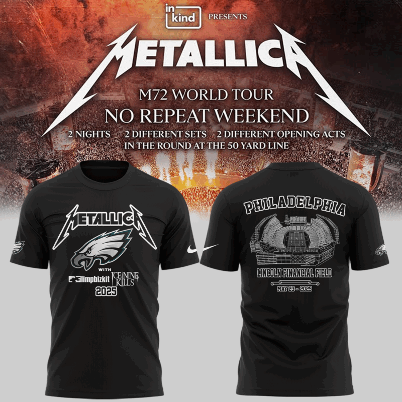 Limited Edition M72 World Tour x Philadelphia Eagles Black Tshirt 2025