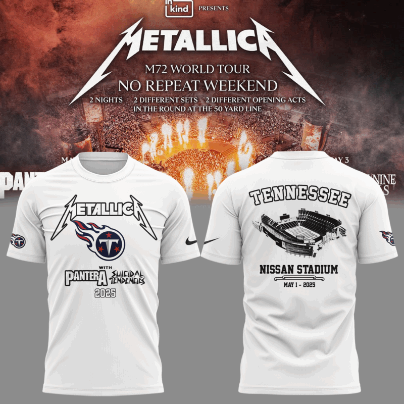 Limited Edition M72 World Tour x Tennessee Titans White Tshirt 2025