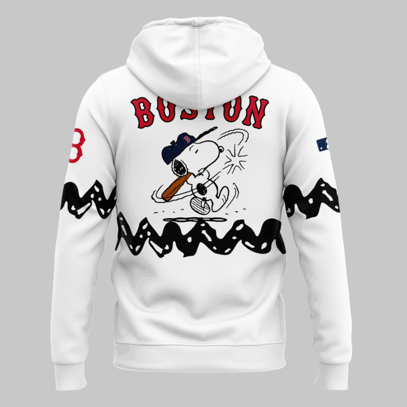 Limited edition Boston Red Sox x Peanuts Night white Hoodie - Image 3
