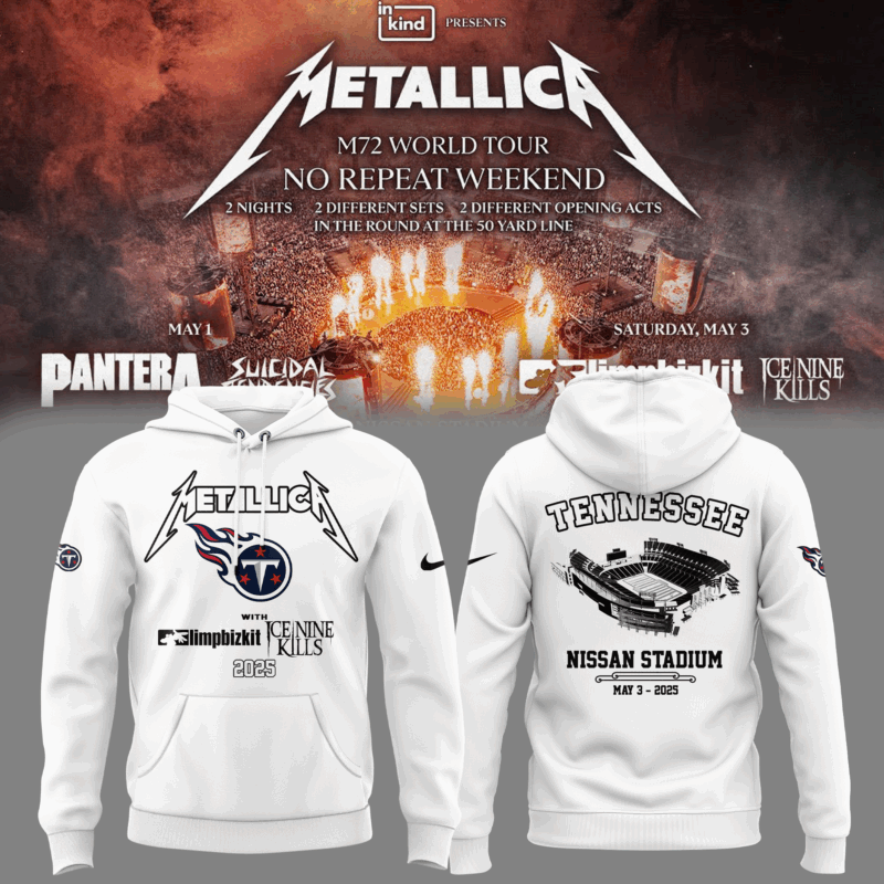 Limited Edition Metallica's x Limp Bizkit x Ice Nine Kills White Hoodie 2025