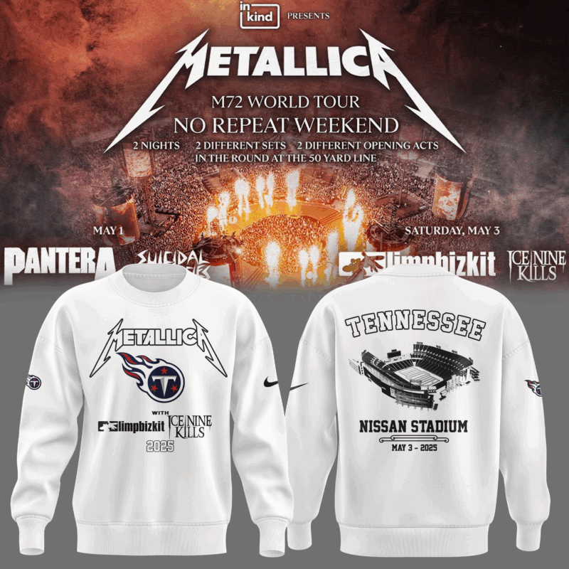 Limited Edition Metallica's x Limp Bizkit x Ice Nine Kills White Sweat 2025