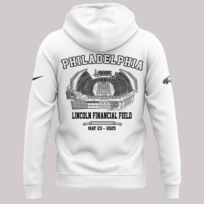 Limited Edition M72 World Tour x Philadelphia Eagles White Hoodie 2025 - Image 3