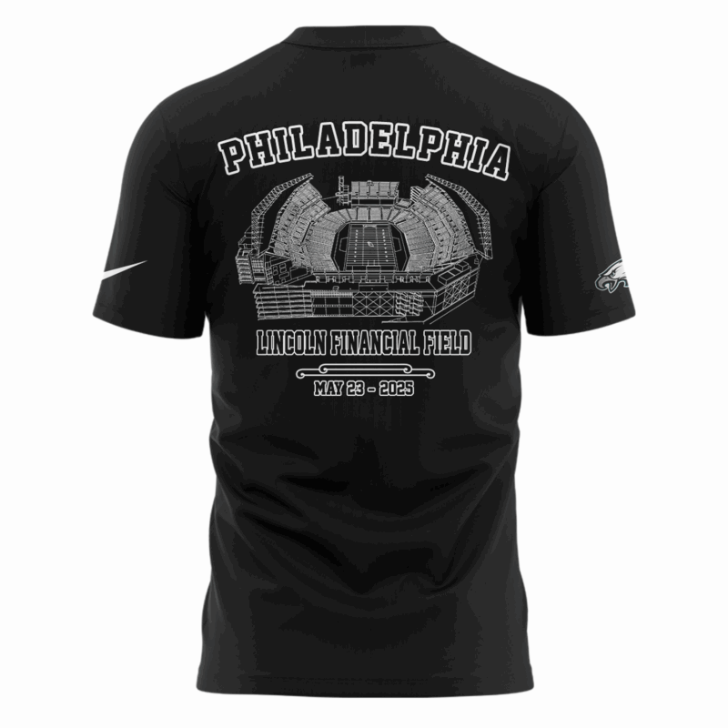 Limited Edition M72 World Tour x Philadelphia Eagles Black Tshirt 2025 - Image 3
