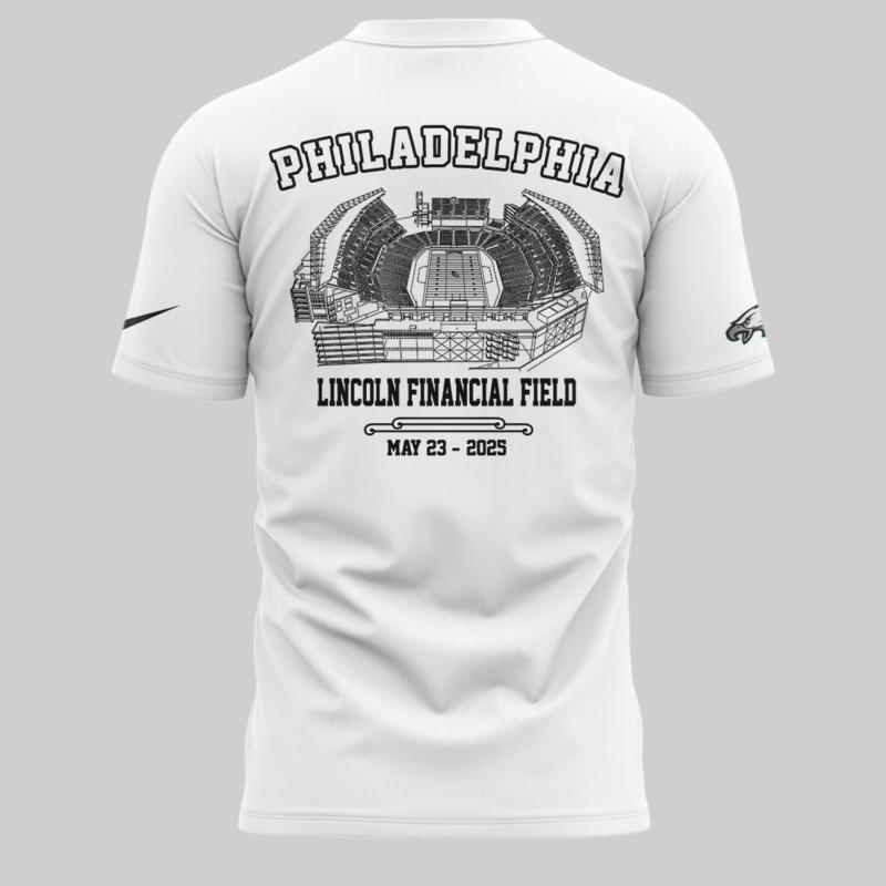 Limited Edition M72 World Tour x Philadelphia Eagles White Tshirt 2025 - Image 3