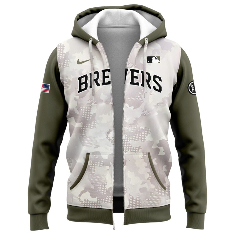 Special New Beige/Olive 2025 Armed Forces Day MB Zip Hoodie - Image 2