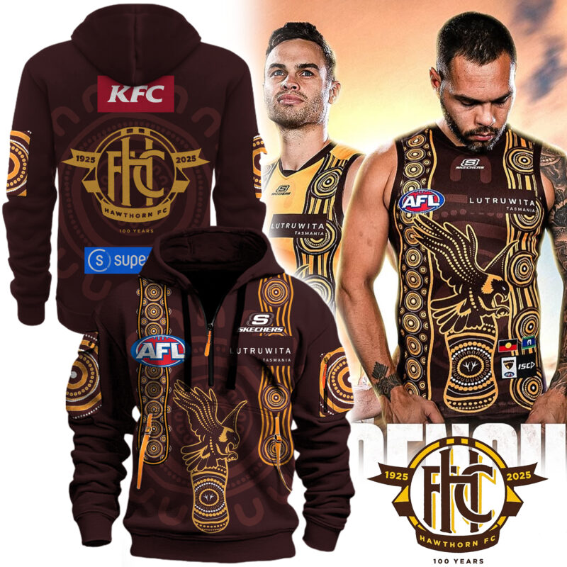 Hawthorn 2025 ISC Mens Indigenous Quarter Zipper Hoodie Brown I