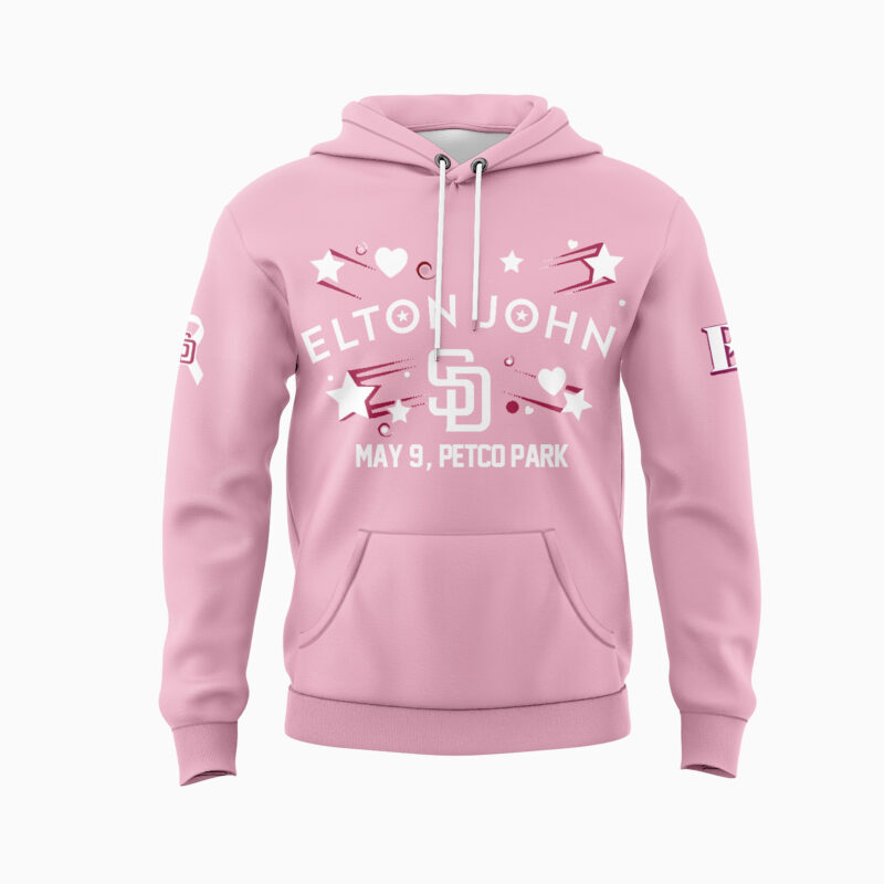 Limited Edition Elton John x San Diego Padres Pink Hoodie 2025 - Image 2