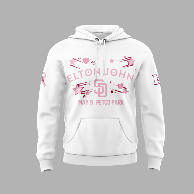 Limited Edition Elton John x San Diego Padres White Hoodie 2025 - Image 2