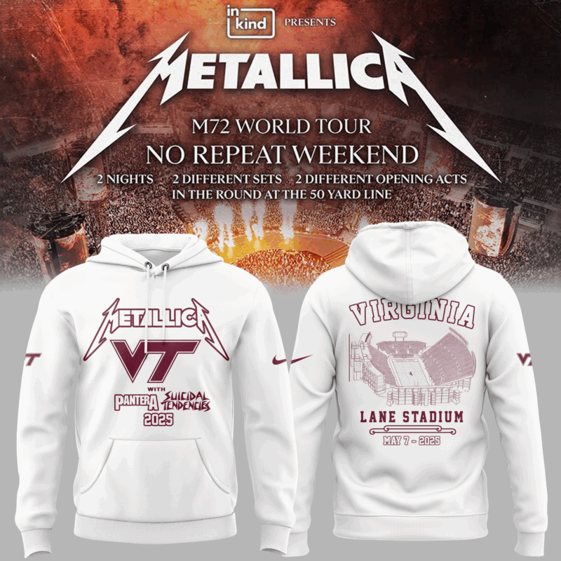 Limited Edition M72 World Tour x Virginia Tech Hokies White Hoodie 2025