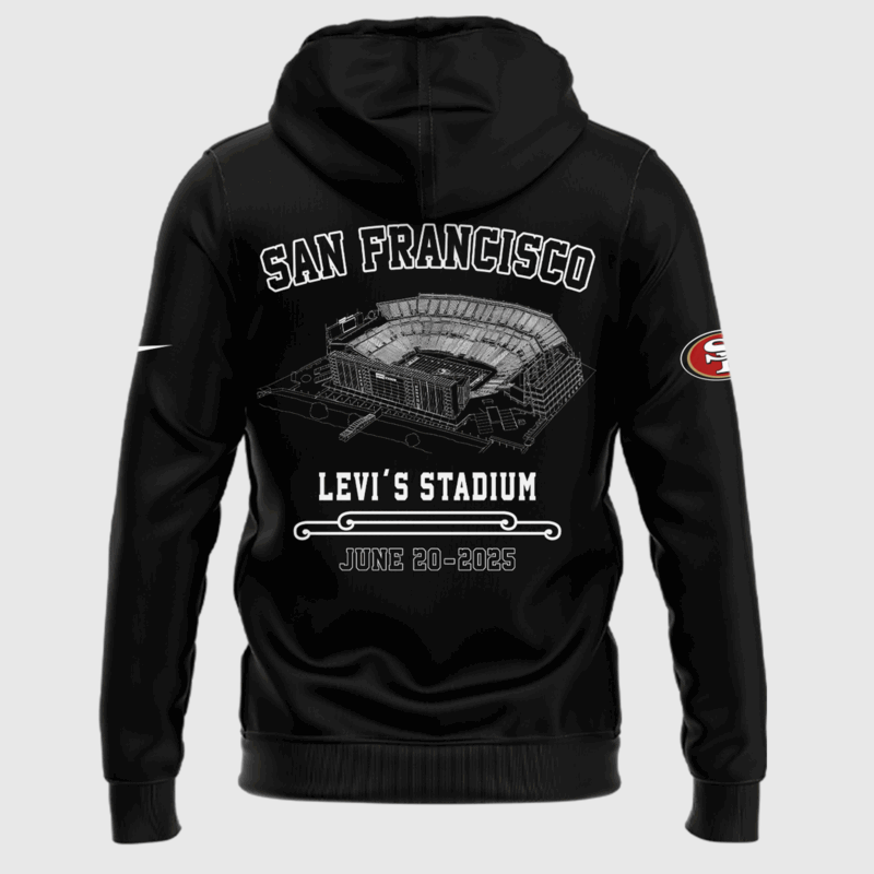 Limited Edition M72 World Tour x San Francisco 49ers Black Hoodie 2025 - Image 3