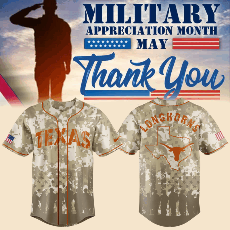 Limited Edition Texas Longhorns Military Appreciation Baseball Jersey 2025