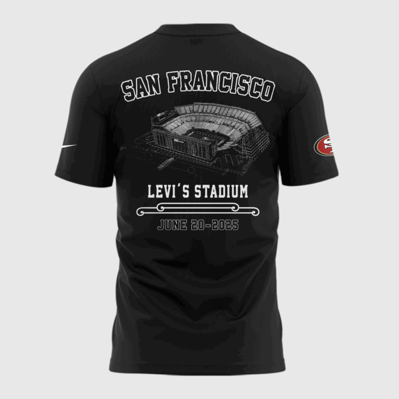Limited Edition M72 World Tour x San Francisco 49ers Black Tshirt 2025 - Image 3