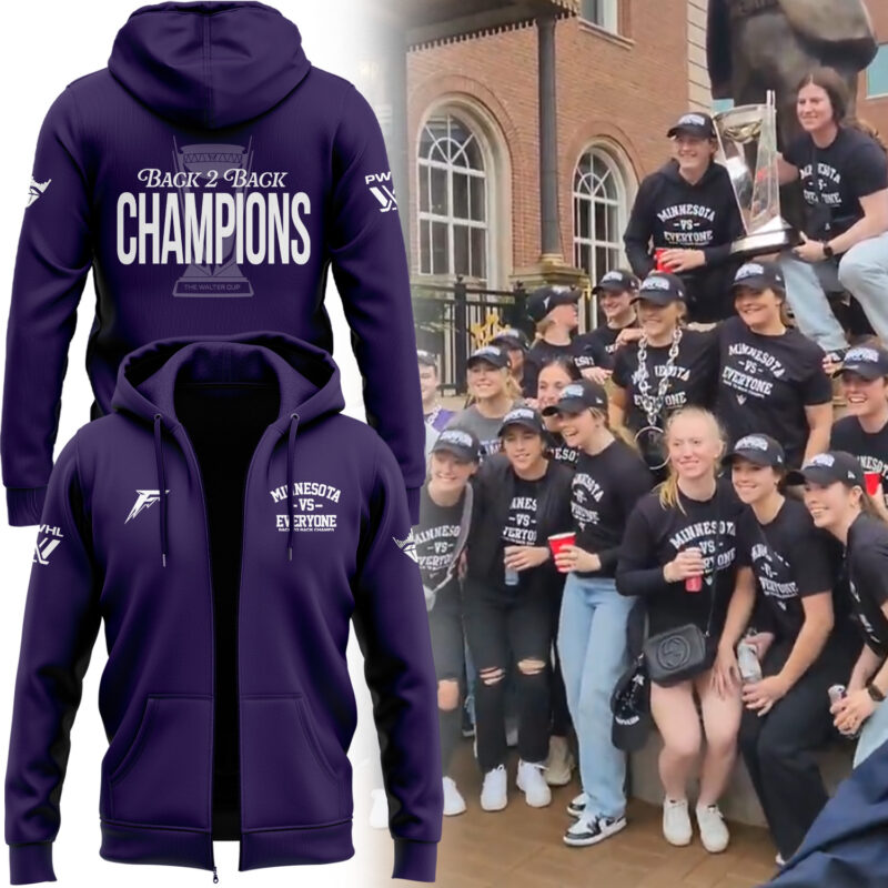 Special 2025 Back 2 Back Champions Minnesota Frost Zip Hoodie - Purple