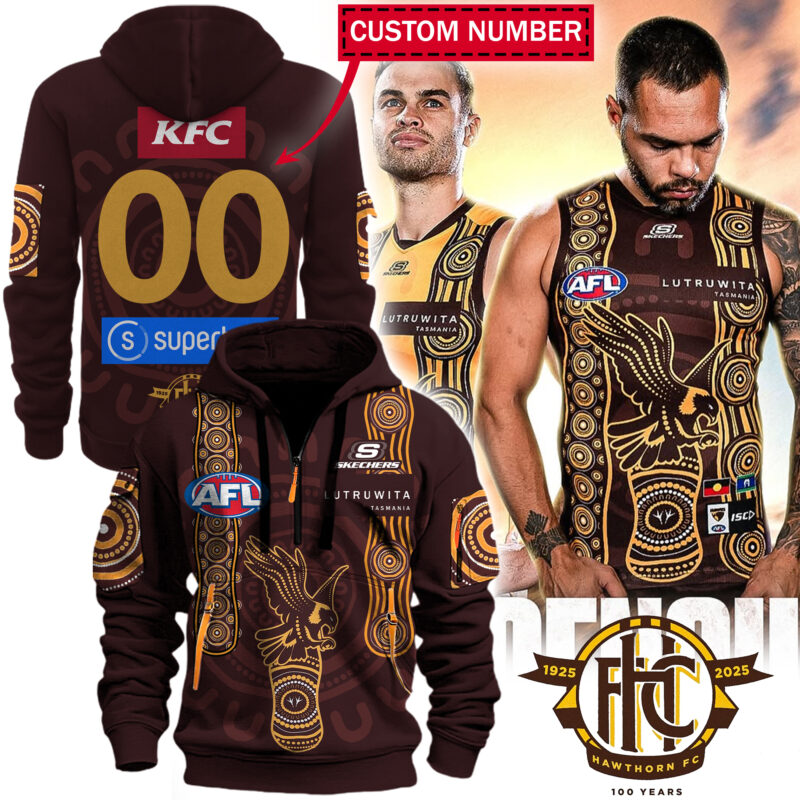 Hawthorn 2025 ISC Mens Indigenous Quarter Zipper Hoodie Brown