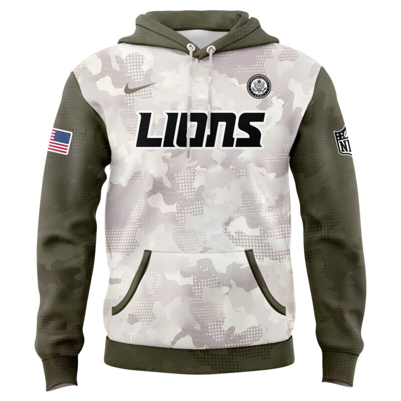 Special New Beige/Olive 2025 Armed Forces Day Detroit Lions Hoodie - Image 2