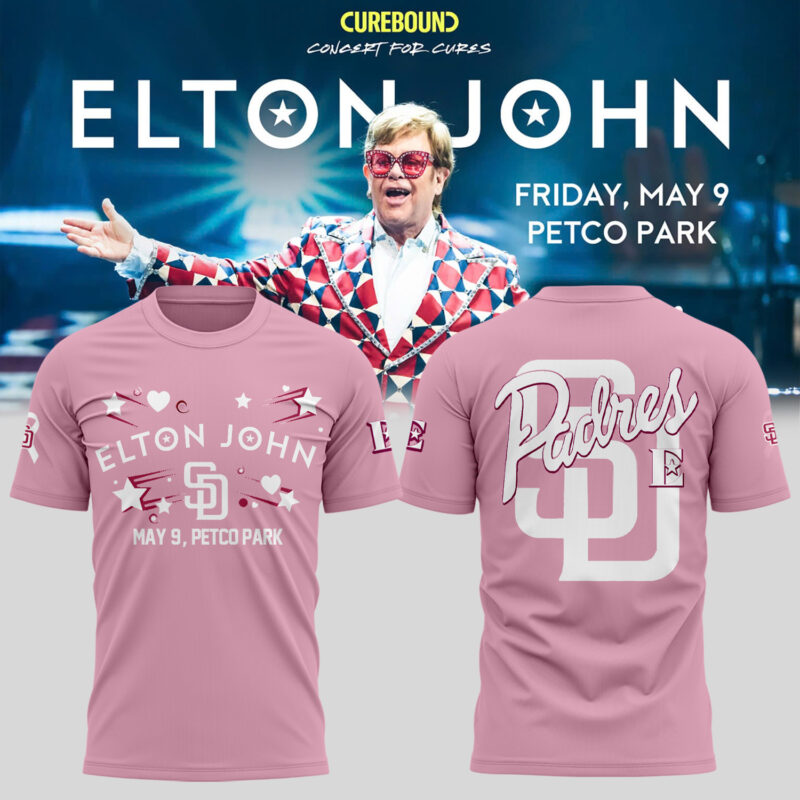 Limited Edition Elton John x San Diego Padres Pink Tshirt 2025