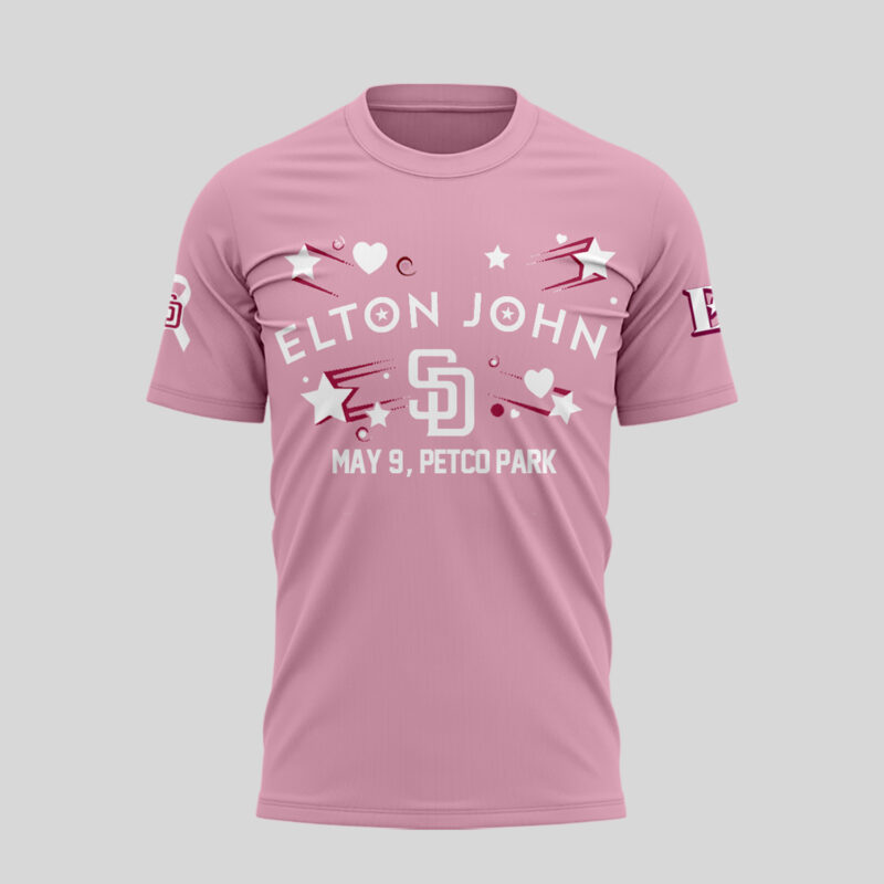 Limited Edition Elton John x San Diego Padres Pink Tshirt 2025 - Image 2
