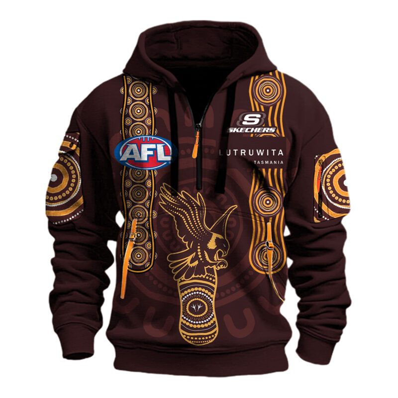 Hawthorn 2025 ISC Mens Indigenous Quarter Zipper Hoodie Brown I - Image 2
