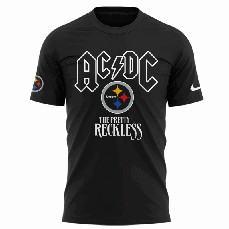 Limited Edition AC/DC x Pittsburgh Steelers Black Tshirt 2025 - Image 2