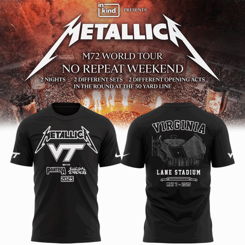 Limited Edition M72 World Tour x Virginia Tech Hokies Black Tshirt 2025