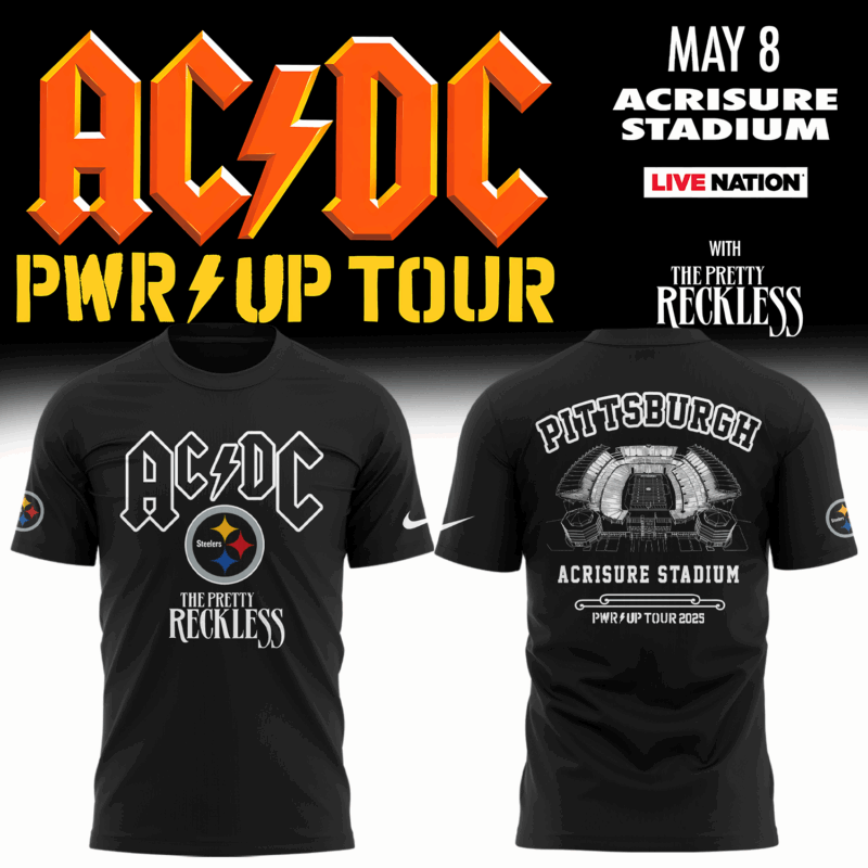 Limited Edition AC/DC x Pittsburgh Steelers Black Tshirt 2025