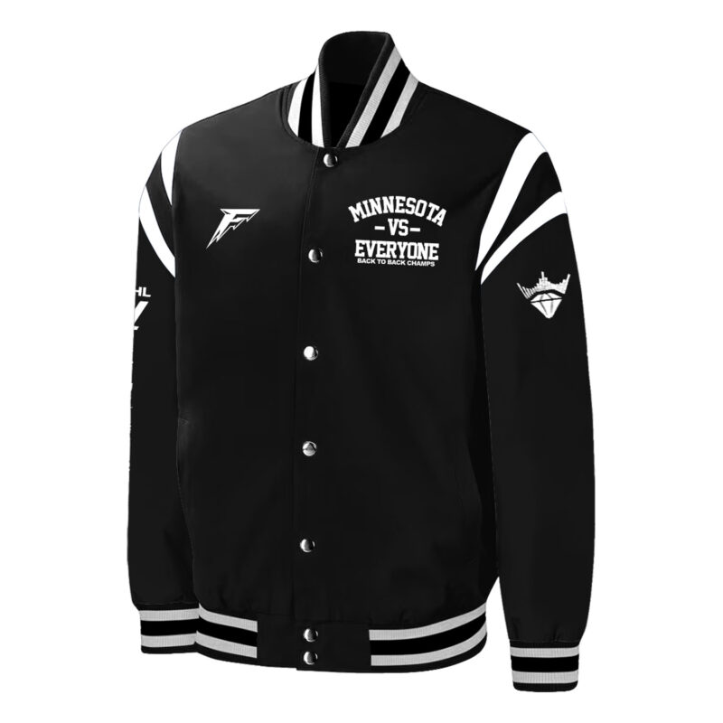 Special New Black And White Minnesota Vs Everyone Bomber Jacket - Image 2