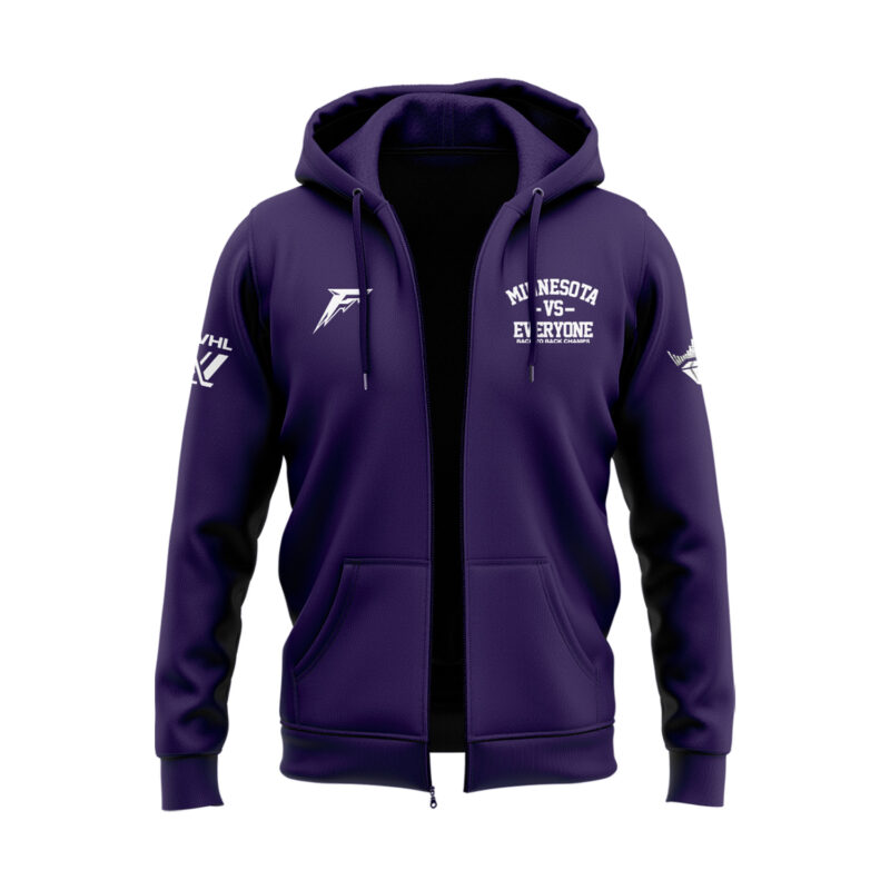 Special 2025 Back 2 Back Champions Minnesota Frost Zip Hoodie - Purple - Image 2