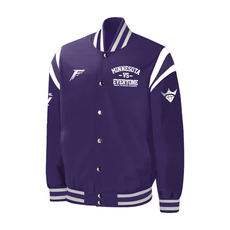 Special 2025 Back 2 Back Champions Minnesota Frost Bomber Jacket - Purple - Image 2