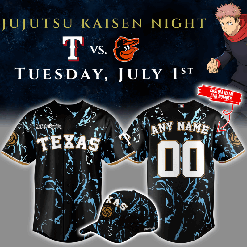 Limited Edition Texas Rangers x Jujutsu Kaisen Night Jersey 2025 Custom Name And Number