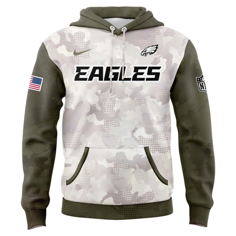 Special New Beige/Olive 2025 Armed Forces Day Philadelphia Eagles Hoodie - Image 2