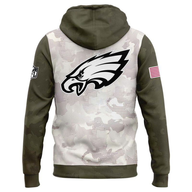 Special New Beige/Olive 2025 Armed Forces Day Philadelphia Eagles Hoodie - Image 3