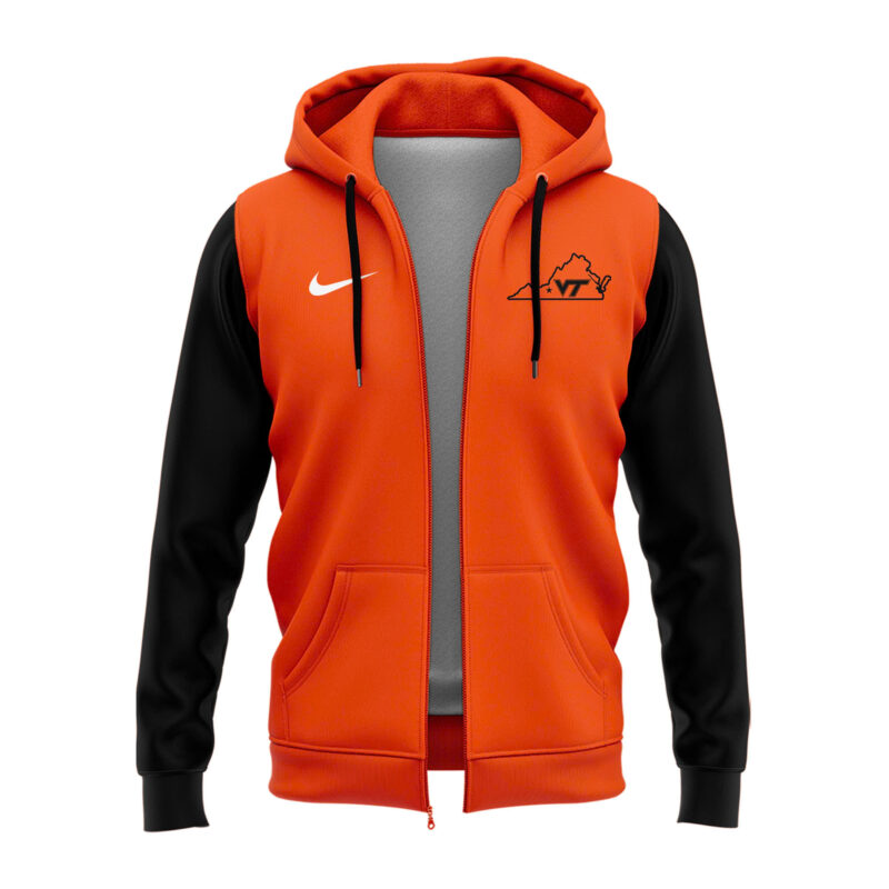 Special New Orange Black Virginia Tech Hokies Zip Hoodie - Image 2
