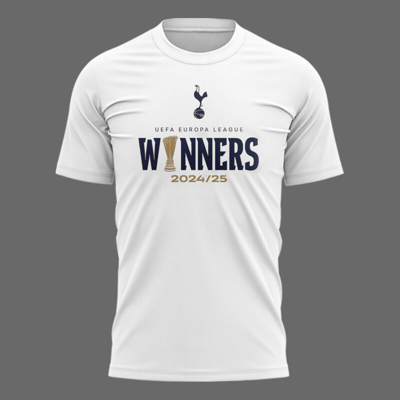 Special New Tottenham Hotspur Europa League 2025 Winners White Team Logo T-Shirt - Image 2