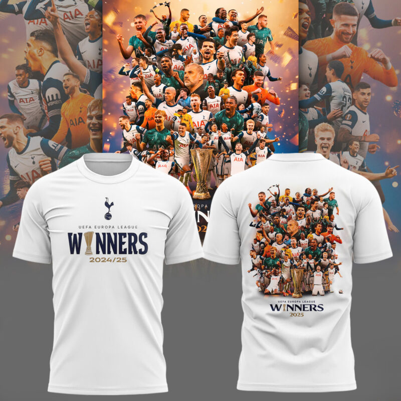 Special New Tottenham Hotspur Europa League 2025 Winners White Team Logo T-Shirt