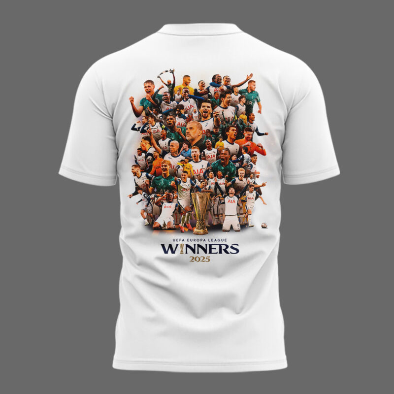 Special New Tottenham Hotspur Europa League 2025 Winners White Team Logo T-Shirt - Image 3