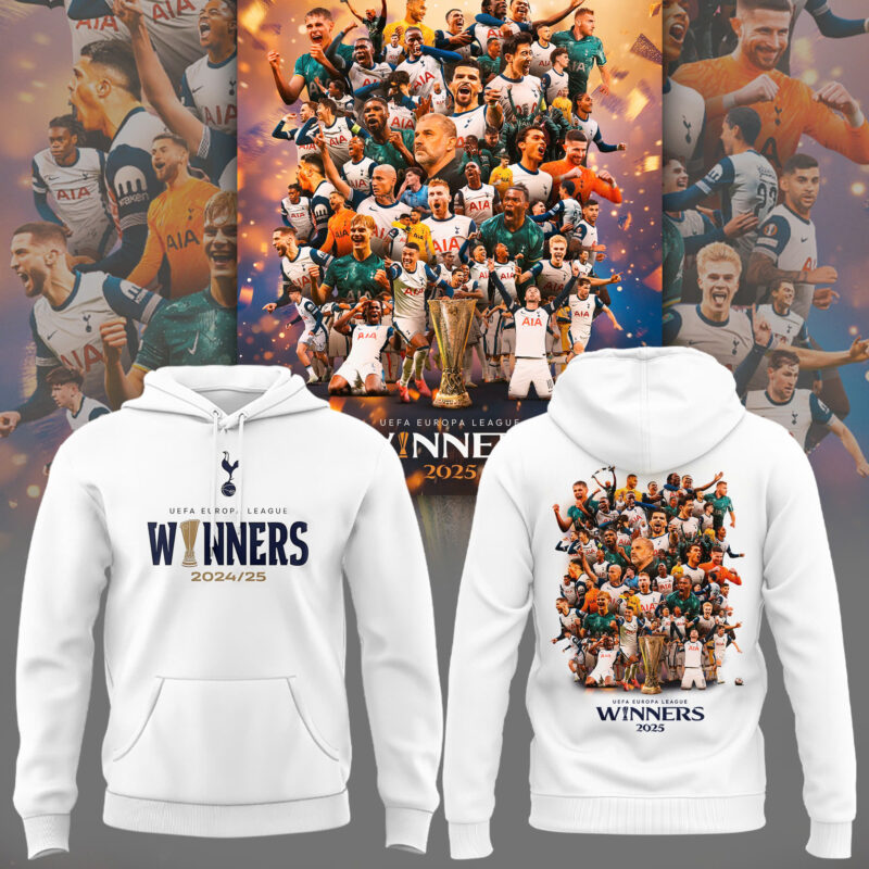 Special New Tottenham Hotspur Europa League 2025 Winners White Team Logo Hoodie