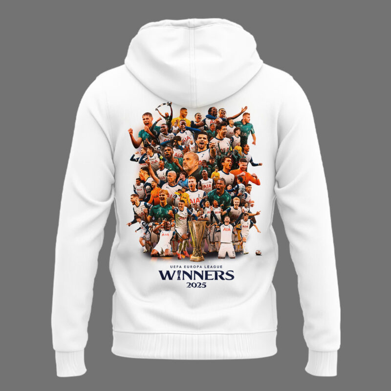Special New Tottenham Hotspur Europa League 2025 Winners White Team Logo Hoodie - Image 3