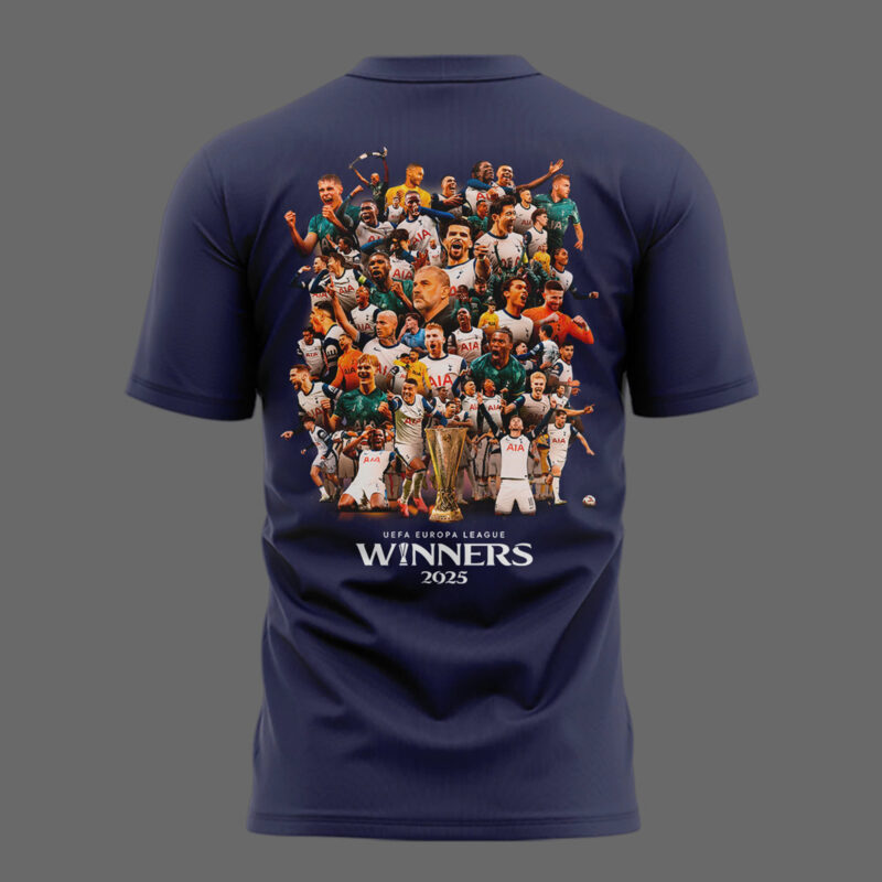 Special New Tottenham Hotspur Europa League 2025 Winners Navy Team Logo T-Shirt - Image 3