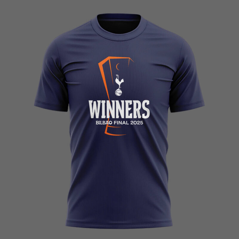 Special New Tottenham Hotspur Europa League 2025 Winners Navy Team Logo T-Shirt - Image 2