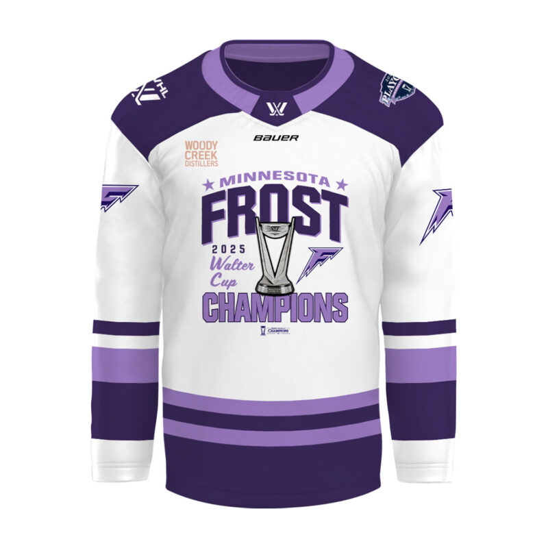 Special PWHL Walter Cup Champions 2025 Minnesota Frost White Hockey Jersey Custom - Image 2
