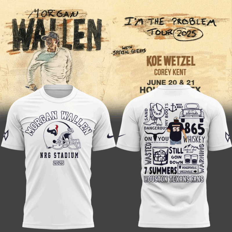 Exclusive Versio Morgan Wallen x Houston Texans White Tshirt 2025