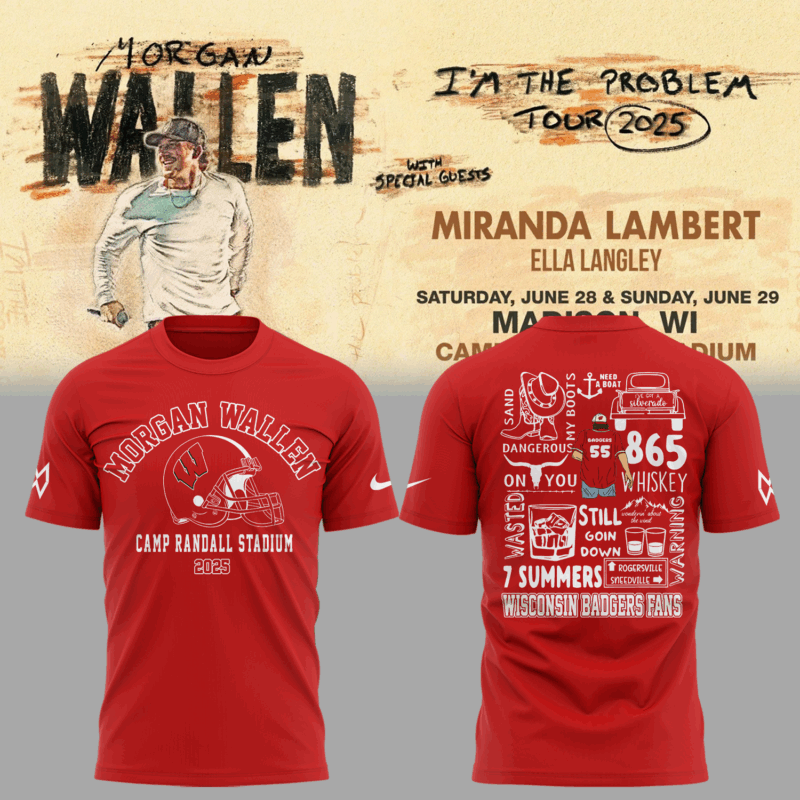 Exclusive Versio Morgan Wallen x Wisconsin Football Red Tshirt 2025