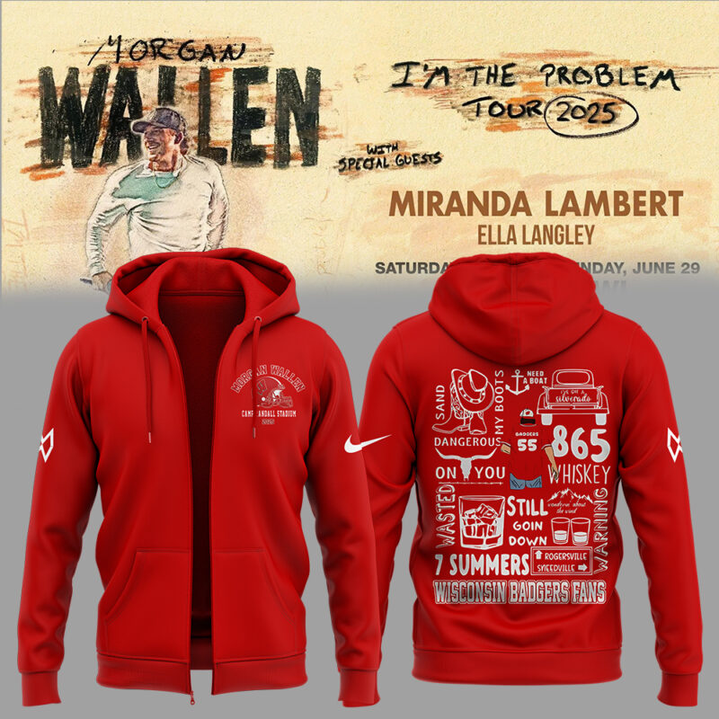 Exclusive Versio Morgan Wallen x Wisconsin Football Red ZipHoodie 2025