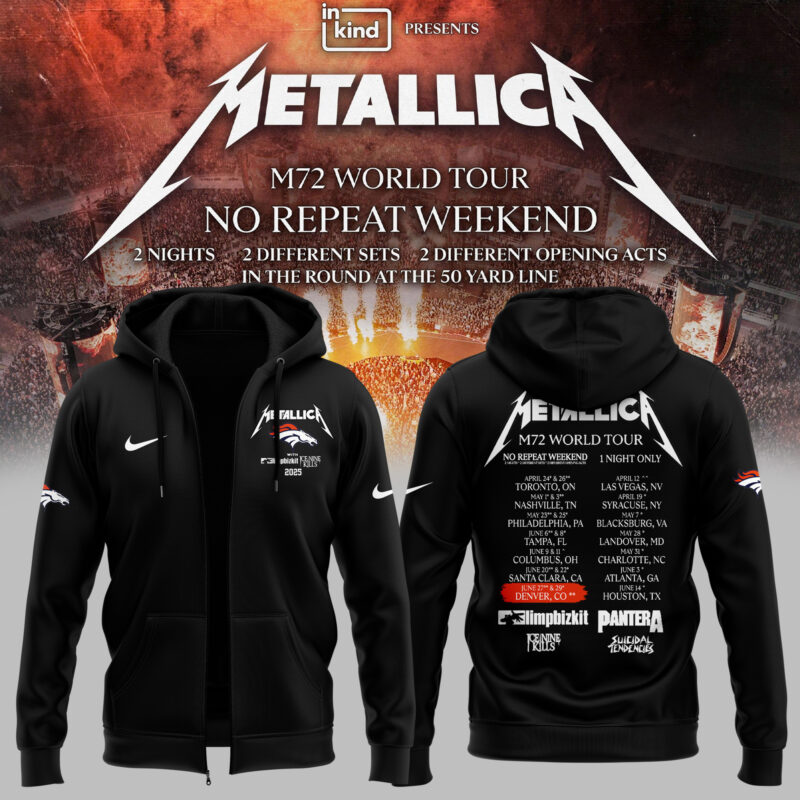 Exclusive Versio M72 World Tour x Denver Broncos Black ZipHoodie 2025
