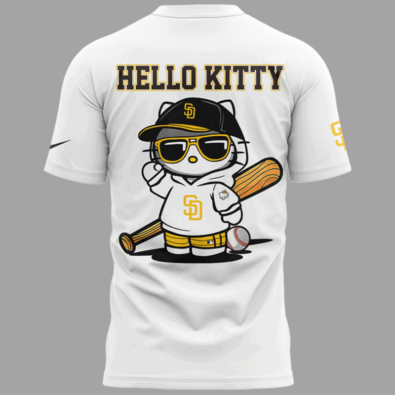 Limited Edition San Diego Padres x Hello Kitty Night Tshirt 2025 - Image 3