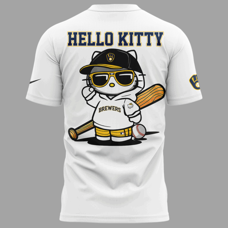 Limited Edition Milwaukee Brewers x Hello Kitty Night Tshirt 2025 - Image 3